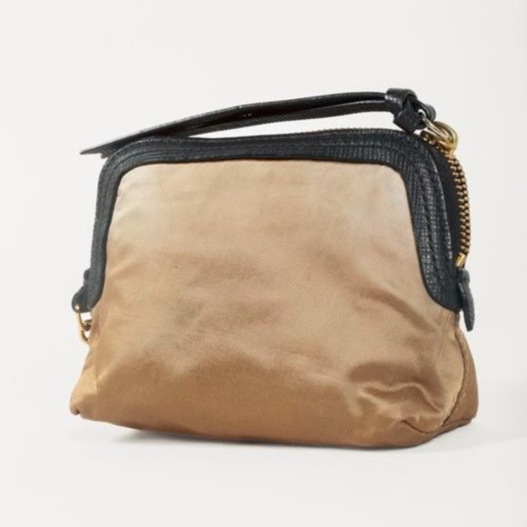 Burberry Gold Satin Leather-Trim Pouch - Picture 3 of 6